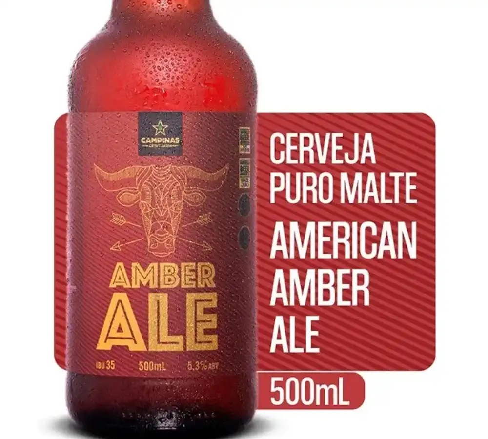 Garrafa da Campinas American Amber Ale 500 ml com condensação