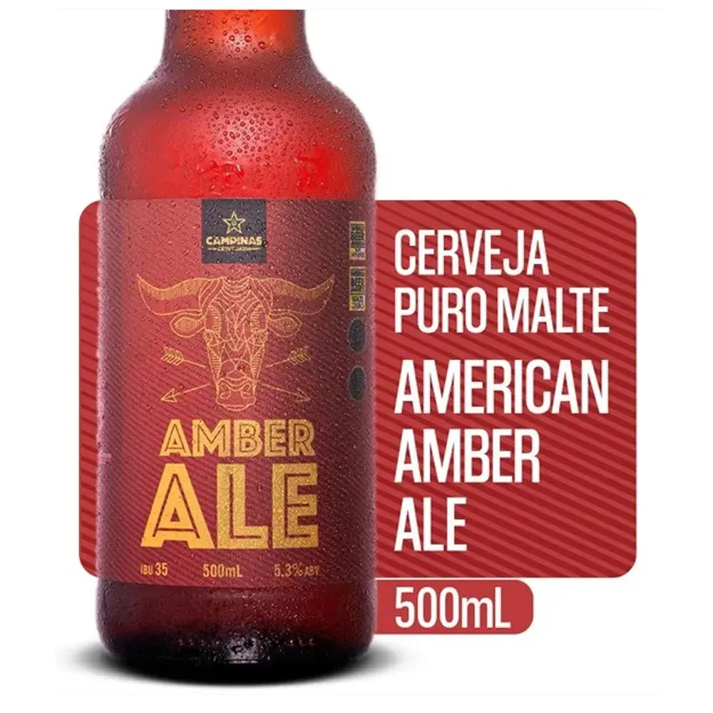 Garrafa da Campinas American Amber Ale 500 ml com condensação